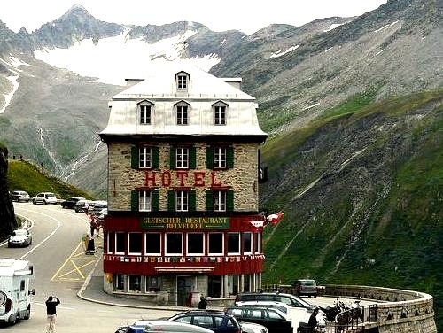 by mrpepper27 on Flickr.Hotel on the road to the Furka pass at 2436m altitude in Swiss Alps.