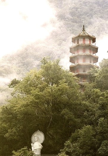 Shrine in the mist, Taroko Gorge, Taiwan