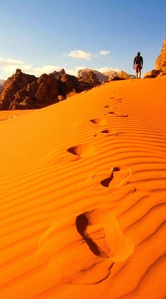 Footsteps in the sand, Wadi Rum, Jordan
