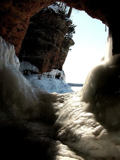 Frozen Mawikwe Sea Caves in Apostle Islands National Lakeshore, Wisconsin, USA