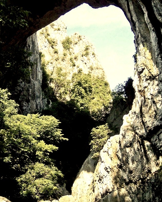 Natural arch in Vratna River Gorge in eastern Serbia.