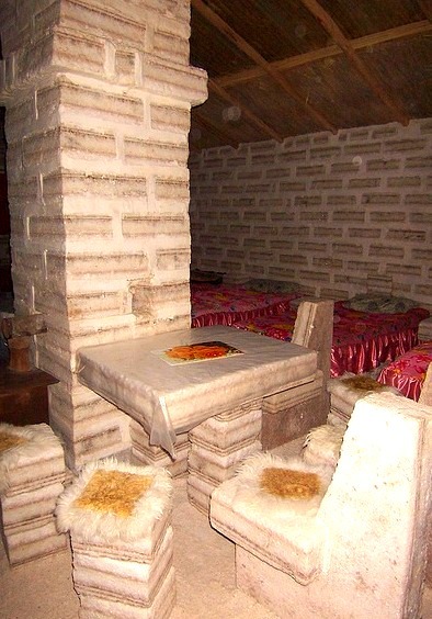 Dining place at Hotel de Sal, near Colchani, Bolivia, a hotel entirely made from salt