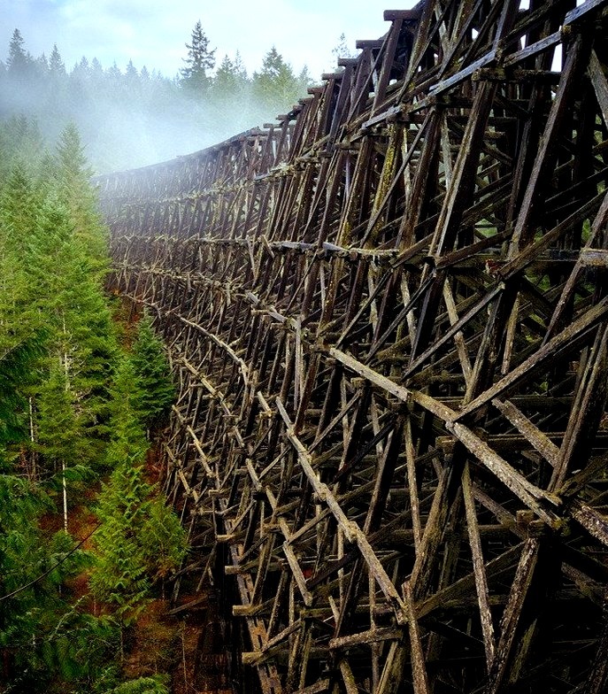 The abandoned wooden bridge Kinsol Trestle in Vancouver Island, Canada