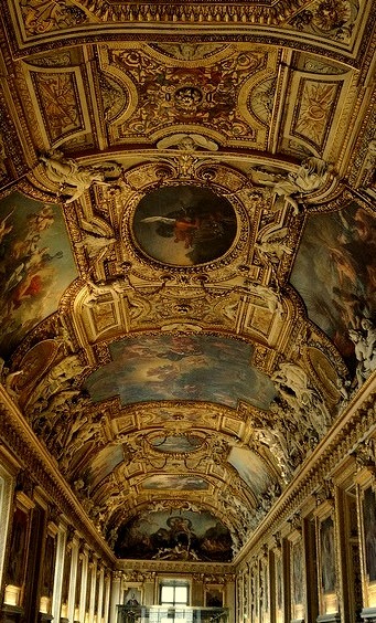 Ceiling of Apollo Gallery at Louvre Museum in Paris, France